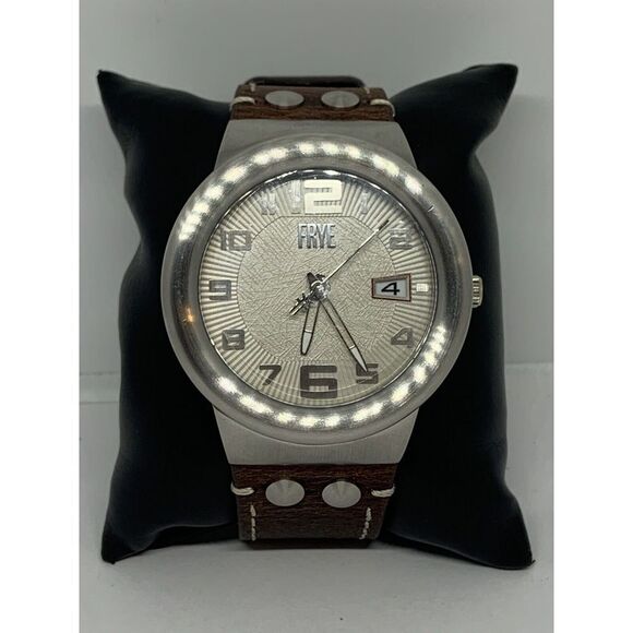FRYE FR00004-02 Men's Brown Leather Analog Cream Dial Quartz Wrist Watch LW8 - Picture 1 of 12